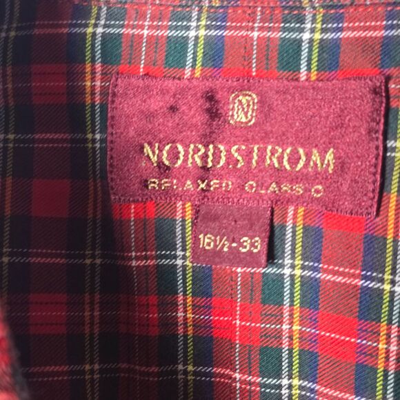 Nordstrom Men’s Plaid Shirt Red & Blue Size 16 1/2-33 Relaxed Fit Button-Down - Picture 5 of 15